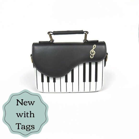 Sweet Jane Vintage Handbags - Piano Purse - Black & White HandBag - Crossbody - Christmas Gift - Faux Leather 